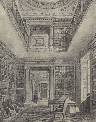 De bibliotheek, 1844 (gravure) door English School