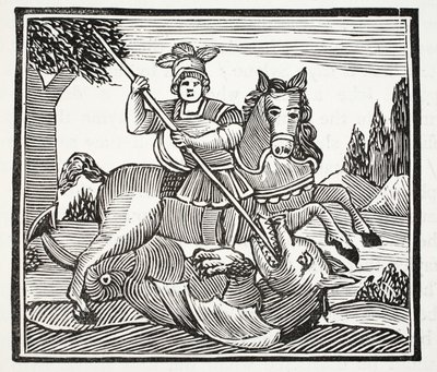 Het Leven en de Dood van St. George, de Edele Kampioen van Engeland, illustratie uit Chap-books van de Achttiende Eeuw door John Ashton, uitgegeven 1882 door English School