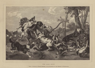 De leeuwenjacht (gravure) door English School