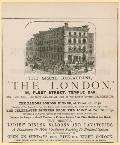 The London, restaurant, 191 Fleet Street, Temple Bar door English School