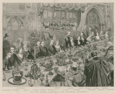Het banket van de Lord Mayor in de Guildhall, Londen, 9 november 1887 door English School