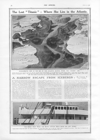 De verloren Titanic - waar ze ligt in de Atlantische Oceaan, uit The Sphere, 27 april 1912 door English School