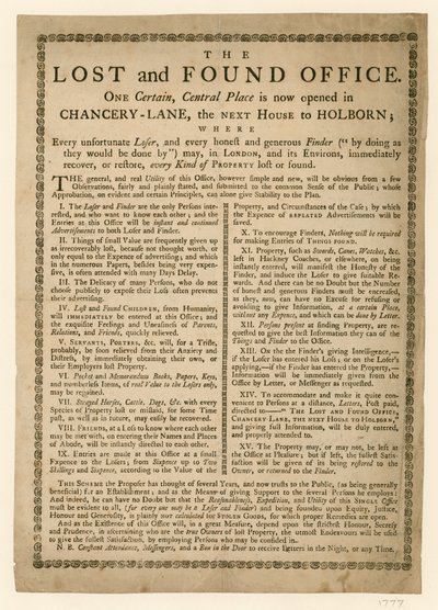Het verloren en gevonden kantoor, Chancery Lane, Londen door English School