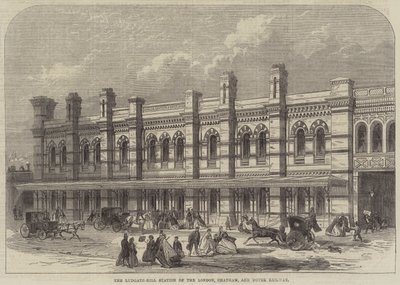 Het Ludgate-Hill Station van de London, Chatham, en Dover Spoorweg (gravure) door English School