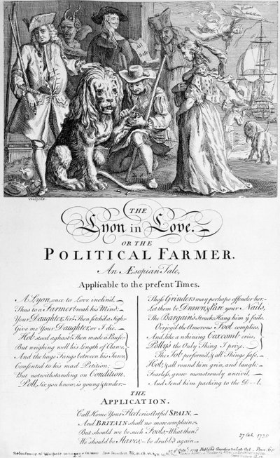 De Leeuw Verliefd of een Politieke Boer, 1738 door English School