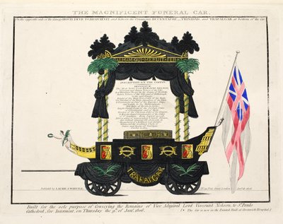 De prachtige begrafeniswagen, pub. 1806 (handgekleurde gravure) door English School