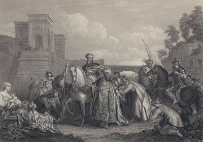 De man die de koning wil eren (gravure) door English School