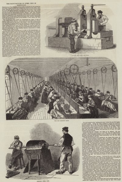 De vervaardiging van stalen pennen in Birmingham door English School