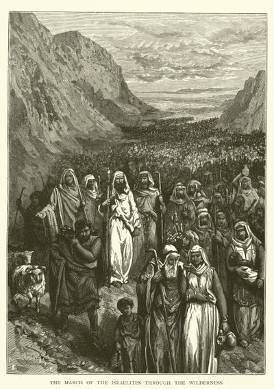 De Tocht van de Israëlieten door de woestijn (gravure) door English School