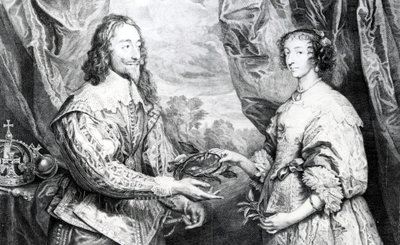 Het Huwelijk van Henrietta en Charles (gravure door G. Vertue naar Van Dyck) door English School