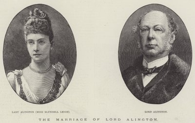 Het huwelijk van Lord Alington (gravure) door English School