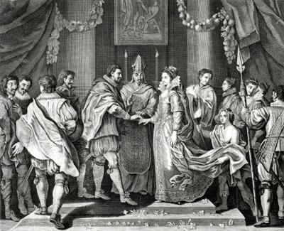 Het Huwelijk van de Koning (naar een schilderij van L. Cheron) door English School
