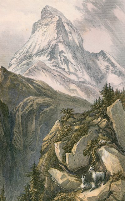 De Matterhorn, of Mont Cervin. Van boven Zermatt, Zwitserland door English School