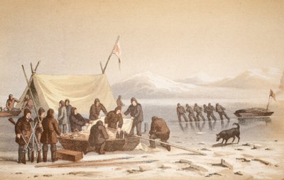 De ontmoeting in Wellington Channel, 14 juni 1851, illustratie uit Reis naar Baffinsbaai en Barrow Straits..., 1852 door English School