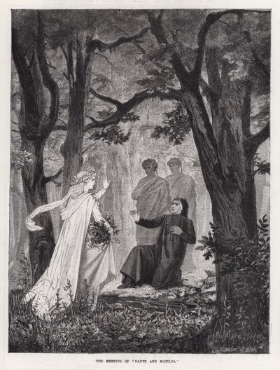 De ontmoeting van "Dante en Matilda" (gravure) door English School