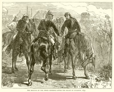 De ontmoeting van de drie generaals na de bevrijding van Lucknow, 1857 door English School