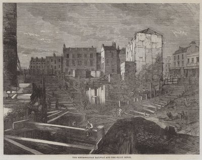 De Metropolitan Railway en de Fleet Ditch (gravure) door English School