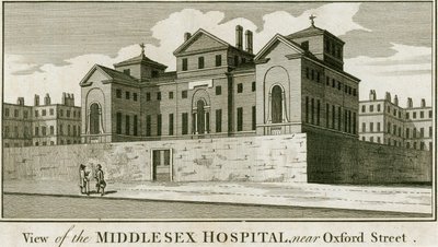 Het Middlesex Hospital, nabij Oxford Street door English School
