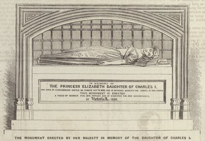 Het monument opgericht door Hare Majesteit ter nagedachtenis aan de dochter van Karel I (gravure) door English School