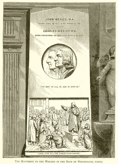 Het monument voor de Wesleys in het schip van Westminster Abbey door English School