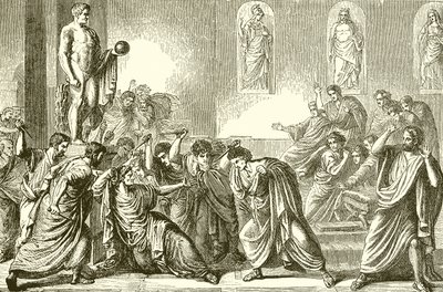 De moord op Julius Caesar (gravure) door English School