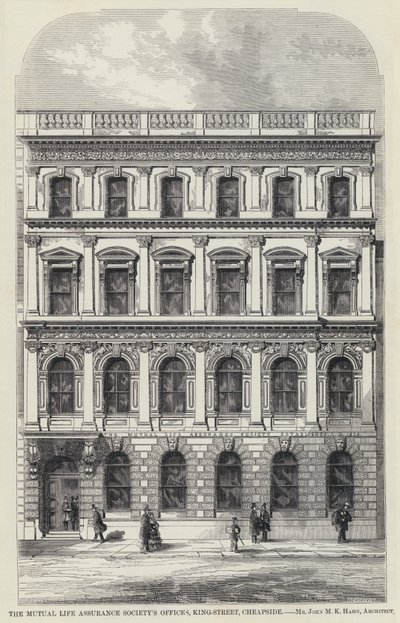 Kantoren van de Mutual Life Assurance Society, King-Street, Cheapside door English School