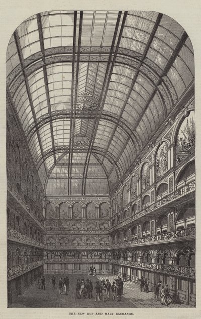 De nieuwe hop- en moutbeurs (gravure) door English School