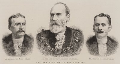De nieuwe burgemeester en sheriffs (gravure) door English School