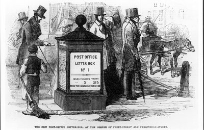 De Nieuwe Postbus, op de hoek van Fleet Street en Farringdon Street, uit The Illustrated London News, 24 maart 1855 door English School