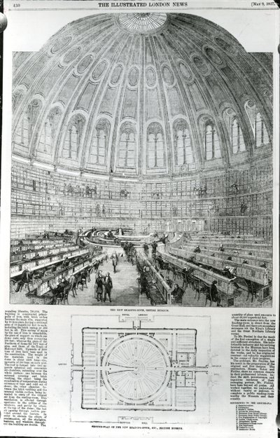 De nieuwe leeszaal, British Museum, gepubliceerd in The Illustrated London News, 9 mei 1857 door English School