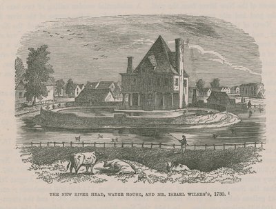 Het New River Head, Water House, en Mr. Israel Wilkess, 1730 door English School