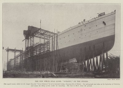 De nieuwe White Star Liner, "Oceanic" (gravure) door English School