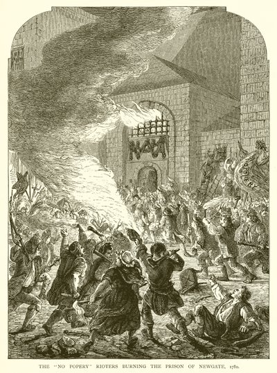 De Geen Paapse Relschoppers branden de Gevangenis van Newgate, 1780 door English School