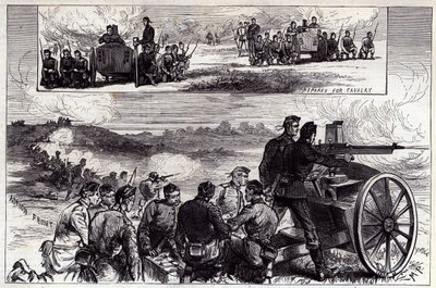 De Nordenfeldt-kanonnen in Aldershott, uit de Illustrated London News, september 1885 door English School