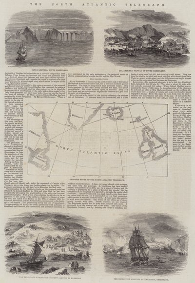 De Noord-Atlantische telegraaf (gravure) door English School