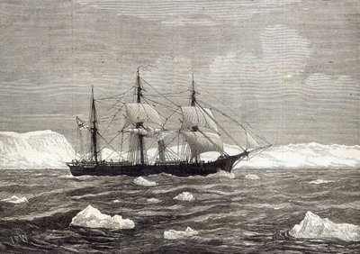 De Noordpool Expeditie: De Alert hijst de kleuren ter ere van het bereiken van de hoogste breedtegraad van een schip ooit, uit 