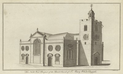 Het noordwestelijke aanzicht van de parochiekerk van St Mary Whitechapel, Londen door English School