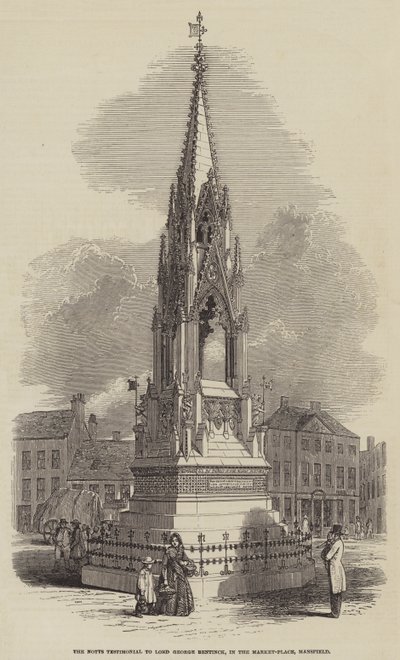 Het Notts-getuigenis aan Lord George Bentinck, op de markt in Mansfield (gravure) door English School