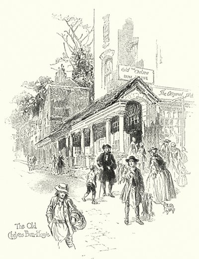 Het oude Chelsea Bun-House (litho) door English School