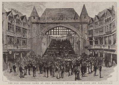 De Oude Engelse Stad bij het Theater van Hare Majesteit, de Poort en het Valhek door English School