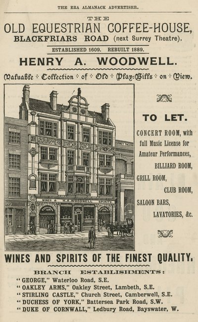 The Old Equestrian Coffee House, Blackfriars Road, Londen door English School