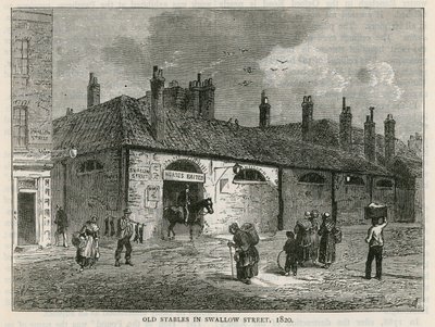 De oude stallen in Swallow Street, Londen door English School