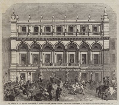 De opening van het Hartley Instituut in Southampton door Lord Palmerston, aankomst van Zijne Edelheid bij het instituut door English School