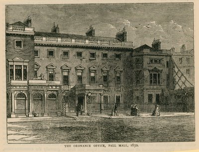 Het Ordnance Office, Pall Mall, 1850 door English School