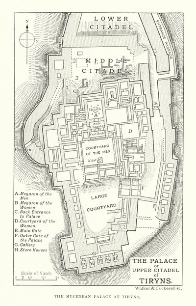 Het Paleis of de Bovenste Citadel van Tiryns door English School