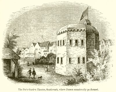 Het Paris Garden Theater, Southwark, waar Jonson af en toe optrad door English School
