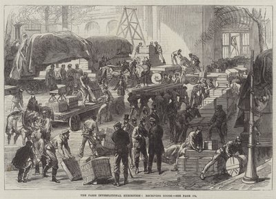 De Parijse Internationale Tentoonstelling, ontvangst van goederen (gravure) door English School