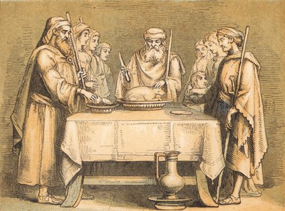 Het Pascha (gekleurde gravure) door English School