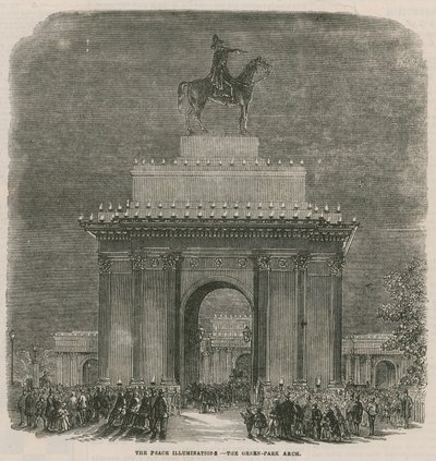 De Vredesverlichtingen bij de Green Park Arch door English School