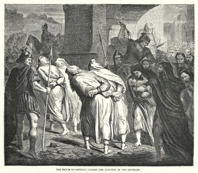 Het volk van Naftali in ballingschap gevoerd door de Assyriërs (gravure) door English School